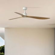 Faro Outwood L - ventilateur de plafond - Ø 150 cm - IP44 - blanc mat et chêne
