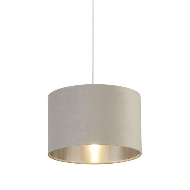 Searchlight Velvet Drum - abat-jour - Ø 28 x 18 cm - gris clair et argenté