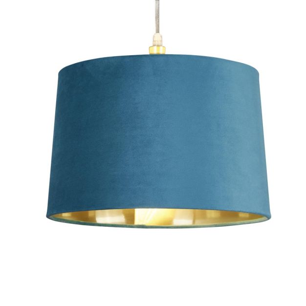 Abat-jour tambour Searchlight - Ø 30 x 20 cm - bleu sarcelle et or brossé
