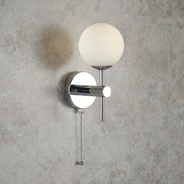 Searchlight Global - applique murale avec interrupteur à tirette - 10 x 21 cm - IP44 - blanc et chrome