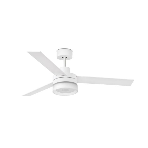 Faro Ice - ventilateur de plafond avec lumière, haut-parleur et télécommande - Ø 132 cm - 15W LED inclus - blanc et marron clair