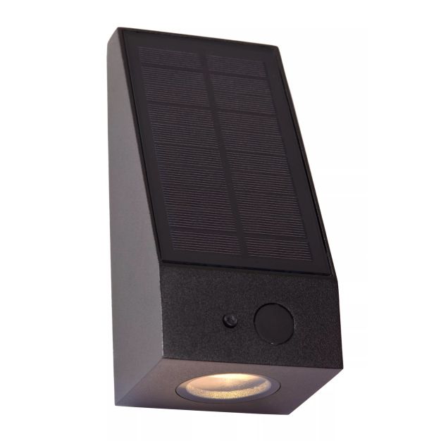 Lucide Irwin - Applique d'extérieur avec capteur solaire jour/nuit - 8,1 x 8 x 18 cm - 2W LED dimmable inclus - IP54 - noir