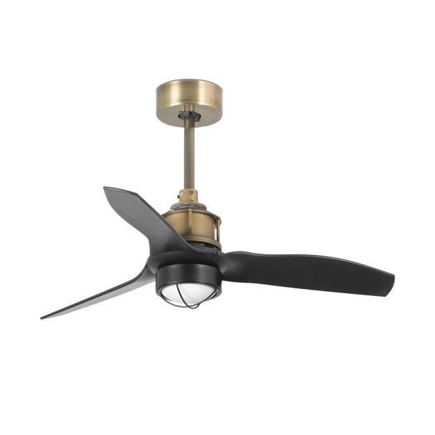 Faro Just Fan XS - ventilateur de plafond avec lumière et télécommande - Ø 81 cm - 17W LED inclus - noir mat et laiton antique