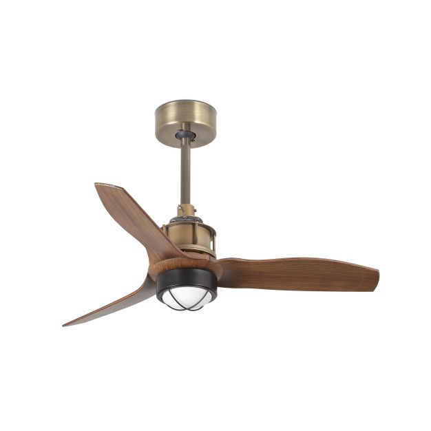 Faro Just Fan XS - ventilateur de plafond avec lumière et télécommande - Ø 81 cm - 17W LED inclus - brun foncé et laiton antique