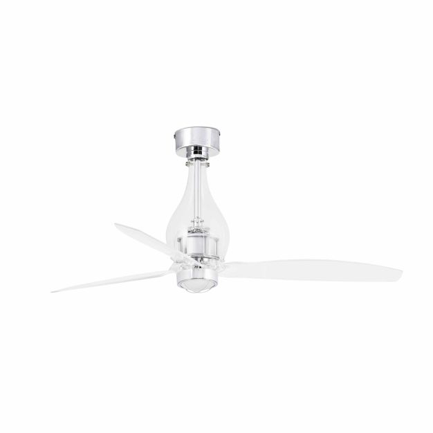 Faro Mini Eterfan - ventilateur de plafond avec lumière et télécommande - Ø 128 cm - 17W LED inclus - chrome et transparent