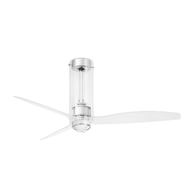 Faro Tube - ventilateur de plafond avec lumière et télécommande - Ø 128 cm - 17W LED inclus - chrome et transparent