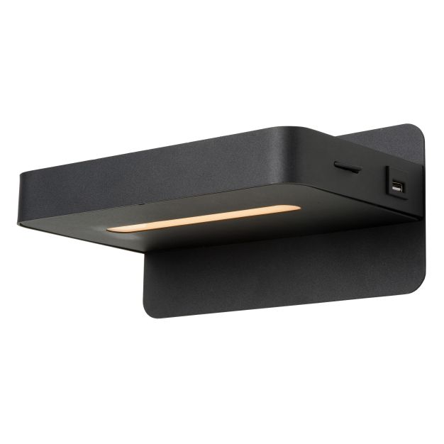 Lucide Atkin - lampe de chevet avec port USB - 25 x 14 x 11,5 cm - 5W LED inclus - noir
