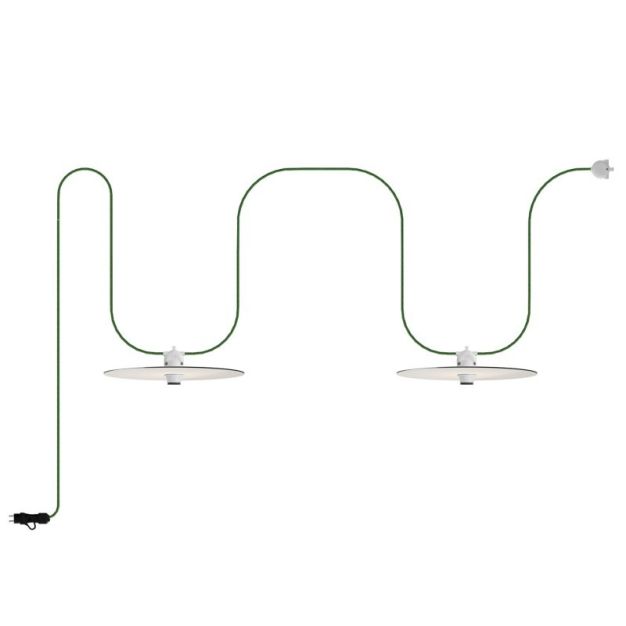 Creative Cables Eiva Ellepì - guirlande lumineuse portable - longueur totale de 5,6 mètres - 2 prises E27 avec support de câble en silicone - IP65 - vert et blanc