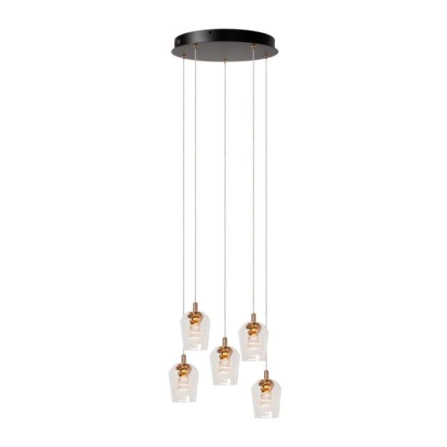 Lucide Berliane - lampe suspendue - Ø 34 x 164,5 cm - 5 x 4W LED dimmable inclus - transparent et doré