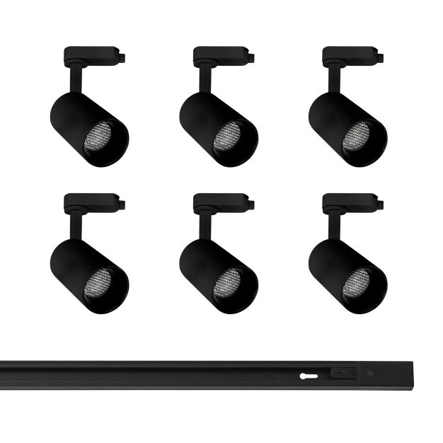 Nova Luce Rail - Rail 1 phase avec 6 spots - 200 x 13 x 6 cm - noir