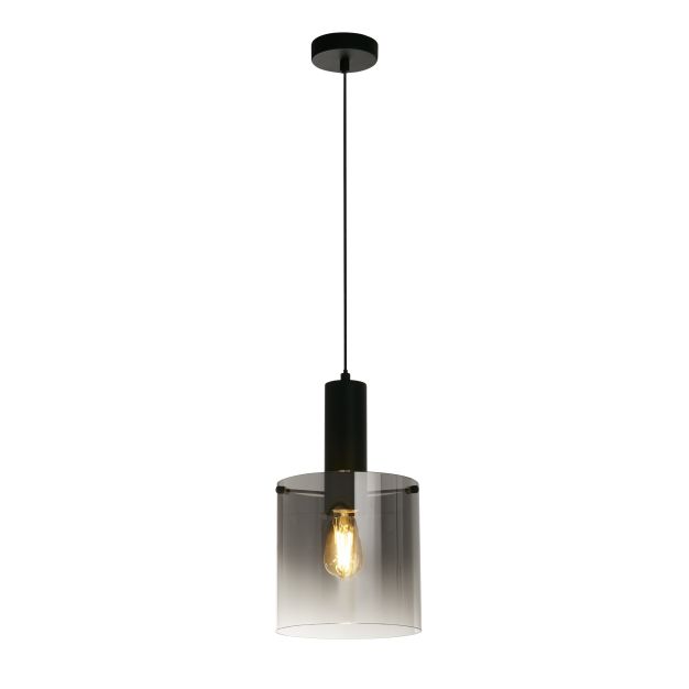 Searchlight Sweden - lampe suspendue - Ø 22 x 120 cm - noir mat et verre fumé