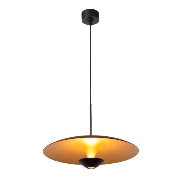 Lucide Kenneth - lampe suspendue - Ø 40 x 170 cm - 12W LED dimmable inclus - noir et or mat