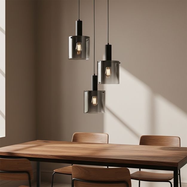 Searchlight Sweden - lampe suspendue - Ø 47 x 150 cm - noir mat et verre fumé