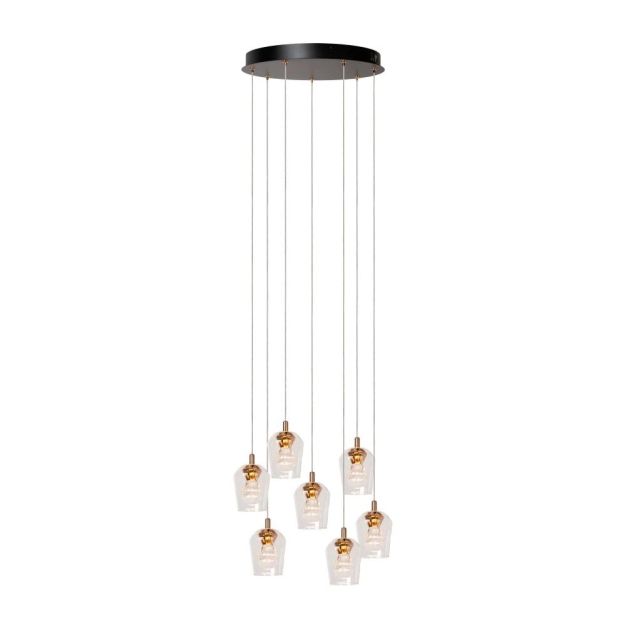 Lucide Berliane - lampe suspendue - Ø 39 x 164,5 cm - 7 x 3,8W LED dimmable inclus - transparent et doré
