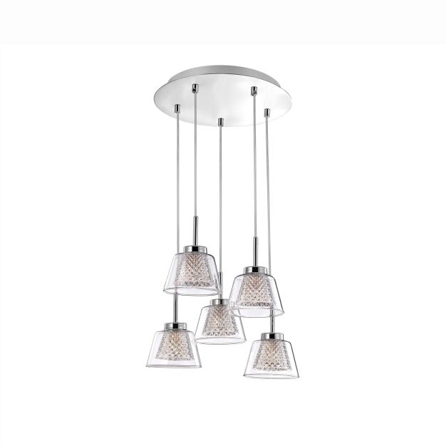 Nova Luce Boccale - lampe suspendue - Ø 30 x 120 cm - 5 x 33W halogène inclus - chrome et transparent