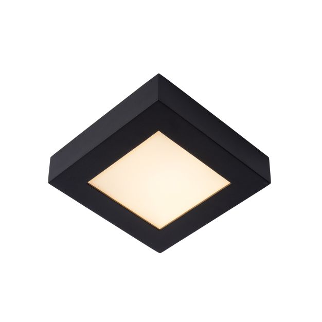 Lucide Brice-Led - plafonnier - 16,8 x 16,8 x 3,9 cm - 15W LED dimmable inclus - IP44 - noir