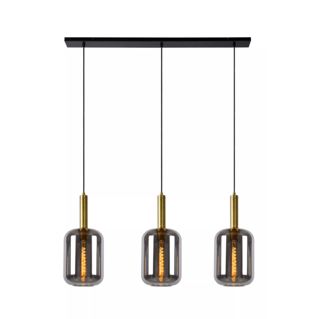 Lucide Joanet - lampe suspendue - 110 x 22 x 180 cm - verre fumé et laiton