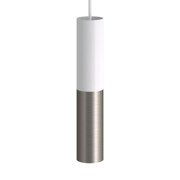 Creative Cables Double Tube - lampe suspendue 1L - Ø 12,5 x Ø 6 x 190 cm - blanc mat et titane