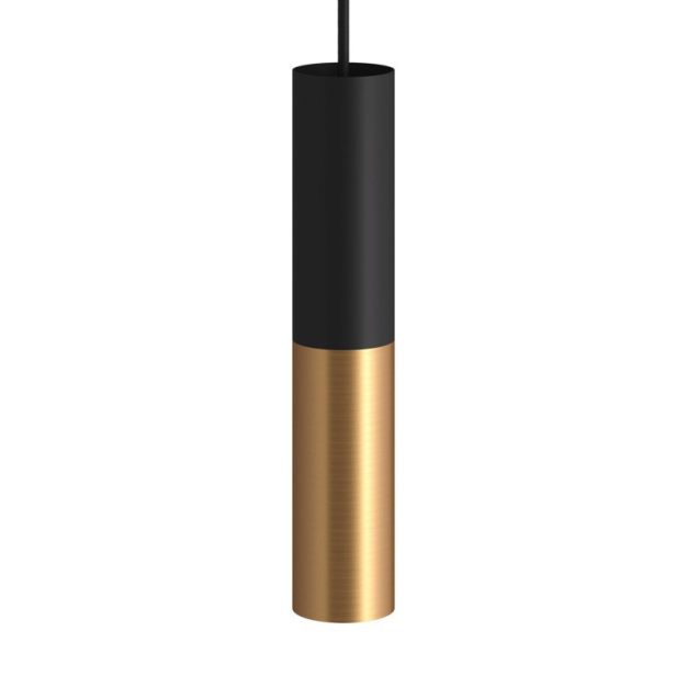 Creative Cables Double Tube - lampe suspendue 1L - Ø 12,5 x Ø 6 x 190 cm - bronze brossé et noir