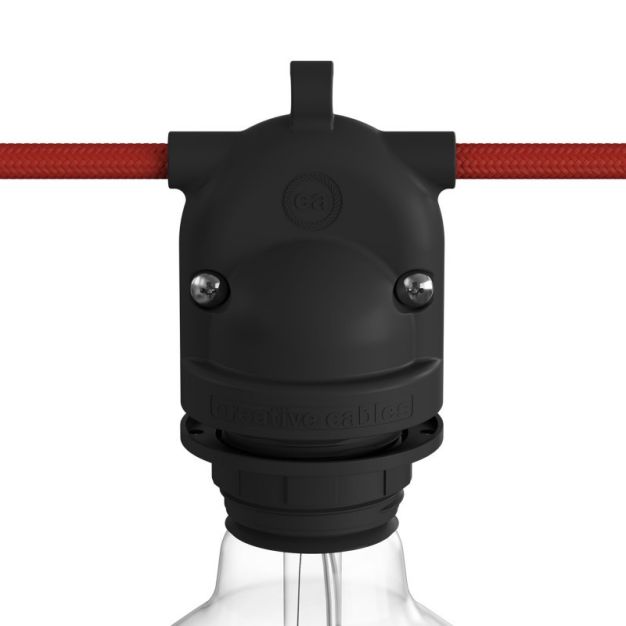 Creative Cables Eiva 2-way - support de câble en silicone pour douille E27 - Ø 6 x 7,5 cm - IP65 - noir