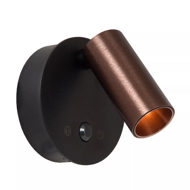 Lucide Toni - applique murale rechargeable avec détecteur de mouvement - Ø 8,1 x 12,4 cm - 2W LED dimmable inclus - café