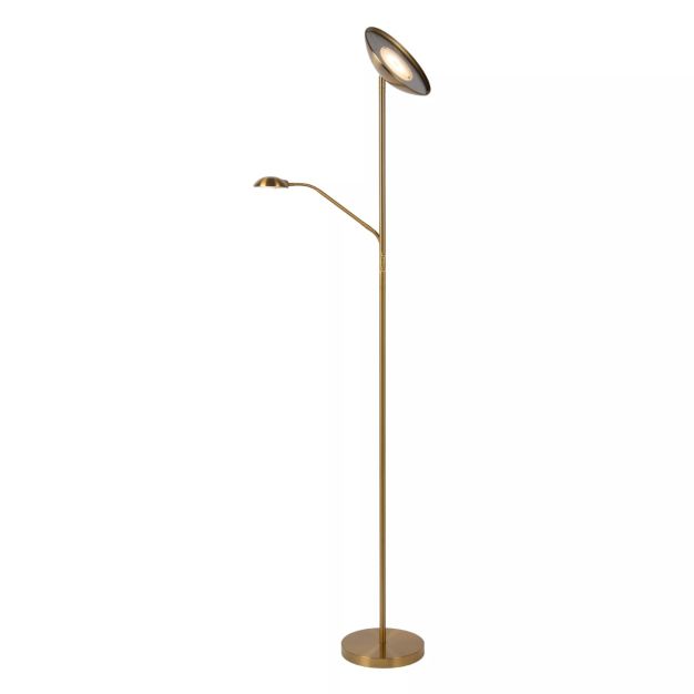 Lucide Zenith - lampadaire - Ø 25,4 x 180 cm - 20W + 4W LED dimmable inclus - 3000K - or mat / laiton