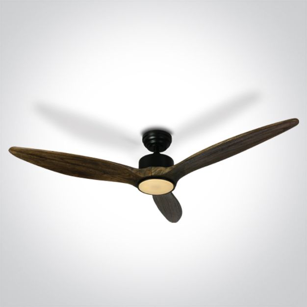 ONE Light Black Body - ventilateur de plafond avec lumière et télécommande - Ø 132 x 35 cm - noir et brun foncé