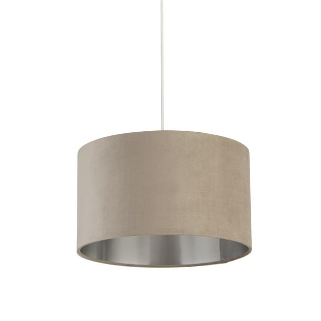 Searchlight Velvet Drum - abat-jour - Ø 38 x 22 cm - taupe et argent