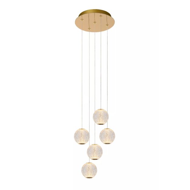 Lucide Cintra - lampe suspendue - Ø 32 cm x 150 cm - 5 x 4,7W LED inclus - transparent et doré