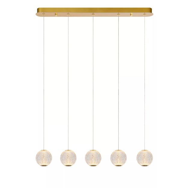 Lucide Cintra - lampe suspendue - 84 x 11 x 150 cm - 5 x 4,7W LED inclus - transparent et doré