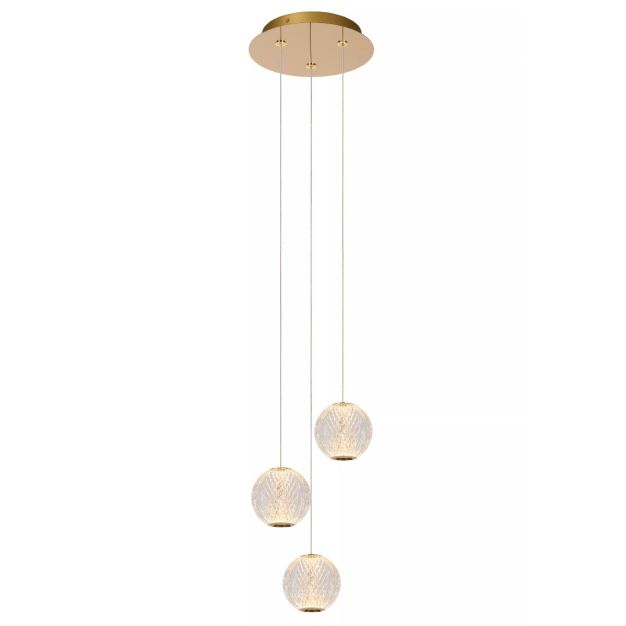 Lucide Cintra - lampe suspendue - 11 x 25 x 150 cm - 3 x 4,7W LED inclus - transparent et doré