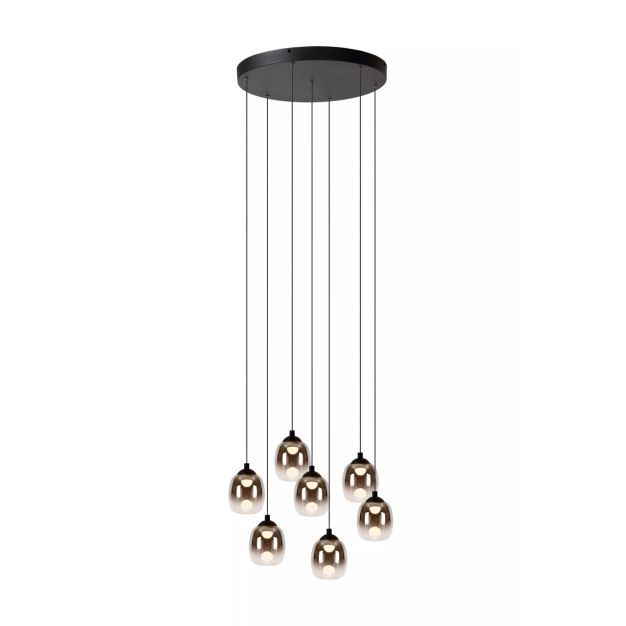 Lucide Tamino - lampe suspendue - Ø 52 x 186 cm - 7 x 7W LED dimmable inclus - noir