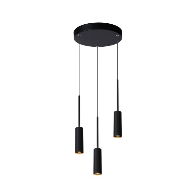 Lucide Tubule - lampe suspendue - Ø 26 x 169 cm - 3 x 7W LED inclus - noir