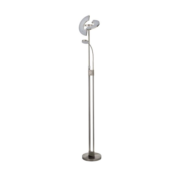 Searchlight Gio - lampadaire - 210 cm - 32W + 4,5W LED inclus - nickel satiné et blanc