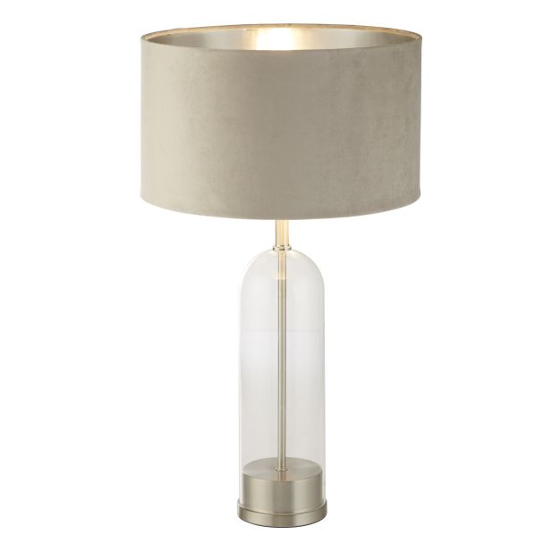 Searchlight Oxford - lampe à poser - Ø 38 x 51 cm - nickel satiné, argent et taupe
