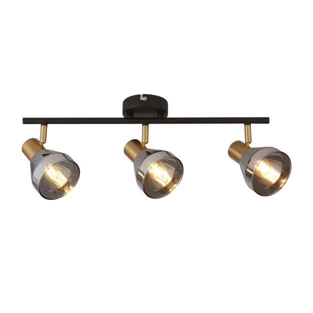 Searchlight Westminster - spot en saillie 3L - 59 x 19 x 20 cm - noir, laiton satiné et verre fumé