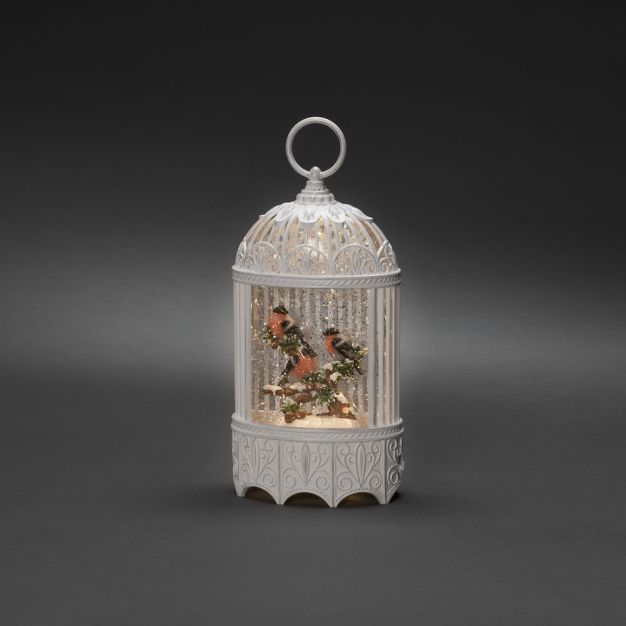 Konstsmide Christmas lights - lanterne de neige avec 3 oiseaux à piles - 13,5 x 8 x 25 cm - blanc antique