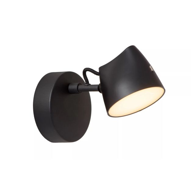 Lucide Milne - applique murale - Ø 10 x 16,5 cm - 6W LED dimmable inclus - noir