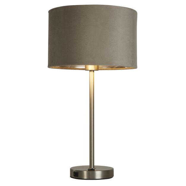 Searchlight Finn - lampe de table - rechargeable par câble USB - Ø 28 x 54 cm - nickel satiné, argent et taupe