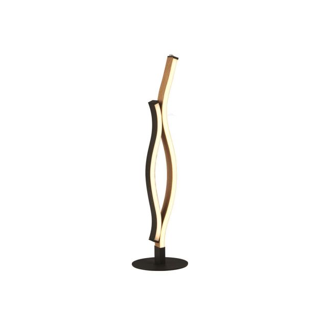 Searchlight Bloom - lampe de table - Ø 13 x 48 cm - 3 niveaux de gradation - 11W LED inclus - noir et effet bois