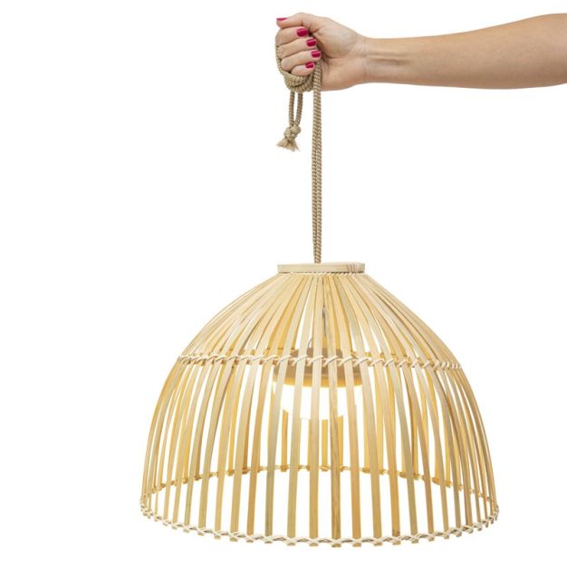 New Garden Reona - lampe suspendue d'extérieur avec source lumineuse rechargeable et télécommande - Ø 43,5 x 300 cm - 9W LED inclus - IP54 - rotin
