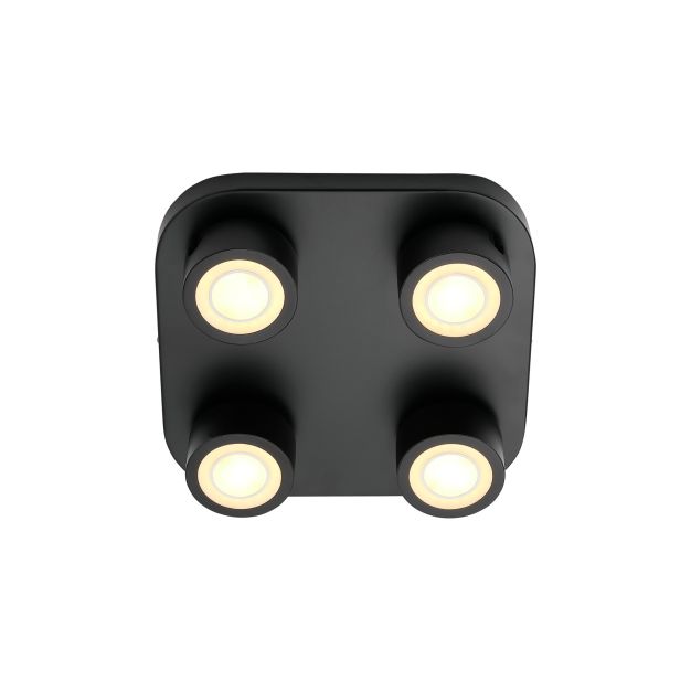 Nordlux Clyde 4-Spot - plafonnier - 28 x 28 x 7,5 cm - 3 niveaux de gradation - 4 x 5W LED inclus - noir