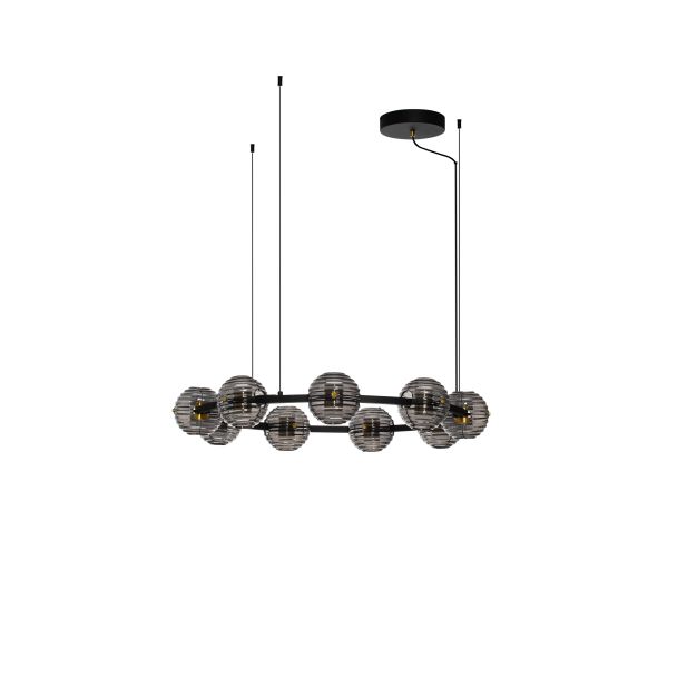 Nova Luce Las - lampe suspendue - Ø 91 x 160 cm - 91W dimmable LED inclus - noir sablé, or et gris fumé
