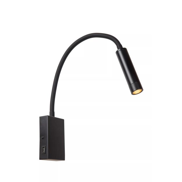 Lucide Alec - applique murale avec port USB - 8 x 34 x 65 cm - 3W LED inclus - noir
