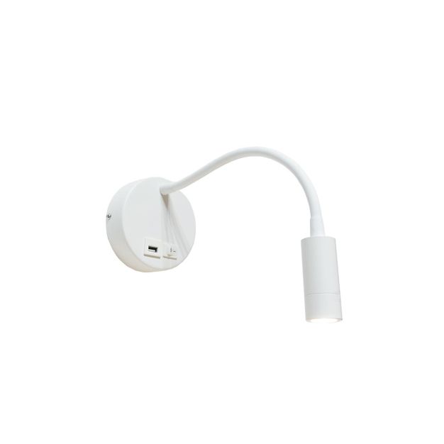 Artdelight Flex-USB - applique murale avec interrupteur et port USB - Ø 11 x 34 cm - 3W LED inclus - blanc