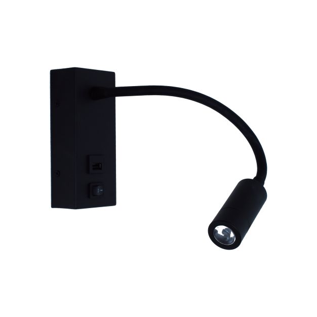 Artdelight Easy - applique murale avec interrupteur et port USB - 6 x 32 x 14 cm - 3W LED inclus - noir