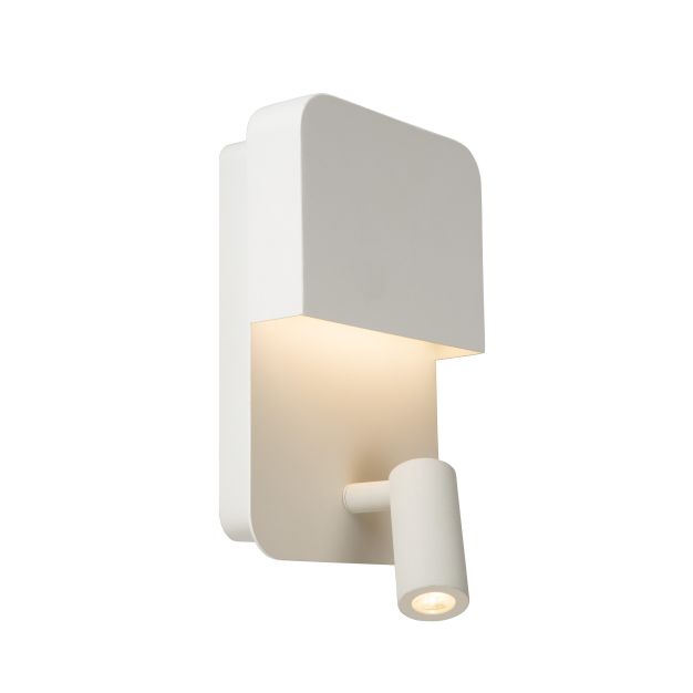 Lucide Boxer - applique murale avec port USB et interrupteur - 13 x 10 x 24 cm - 5W + 3W LED inclus - blanc