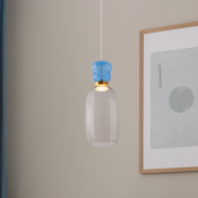 Nova Luce Pluma - lampe suspendue - Ø 15 x 179 cm - 9W LED inclus - or, bleu clair brillant et verre fumé