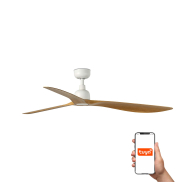 Faro Outwood L Tuya Smart - ventilateur de plafond - Ø 150 cm - IP44 - blanc mat et chêne