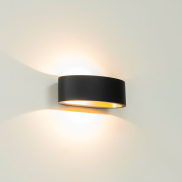 Artdelight Sharp - applique murale - 19 x 10 x 7 cm - 7,2W LED dimmable inclus - IP65 - noir et or mat